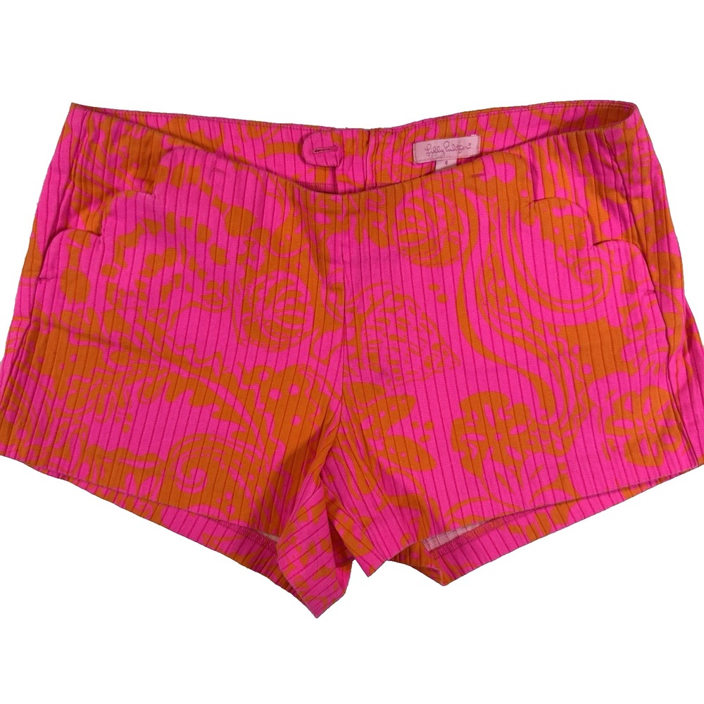 Lilly Pulitzer Liza Shorts Women's 4 Pop Pink Seaesta Ribbed Orange Floral Beach